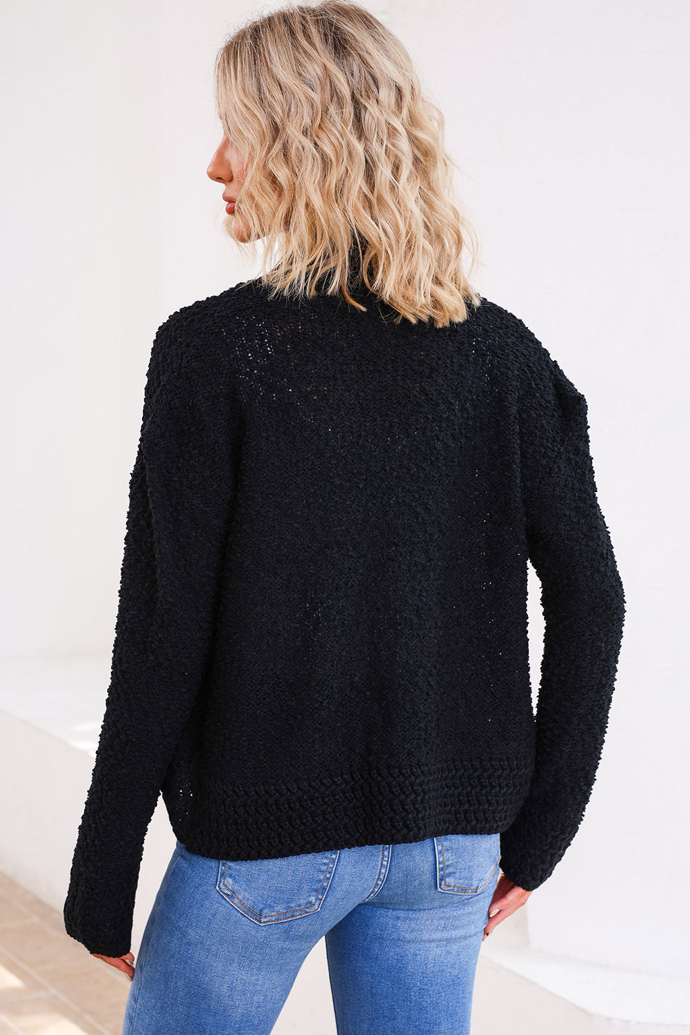Solid color open front cardigan.