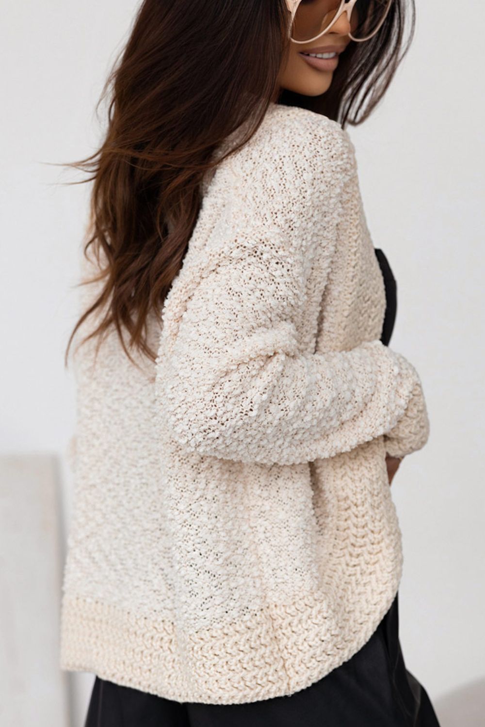 Solid color open front cardigan.