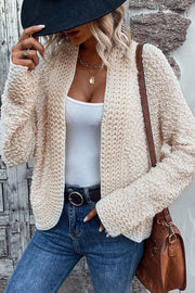 Solid color open front cardigan.