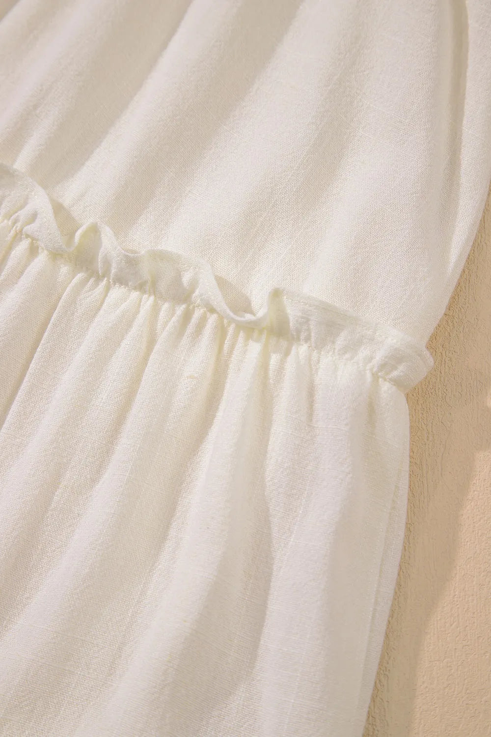 Solid Color Tied Straps Ruffle Tiered Mini Dress.