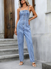 Plus Size Ruffled V-Neck Short Sleeve Romper with Buttons.