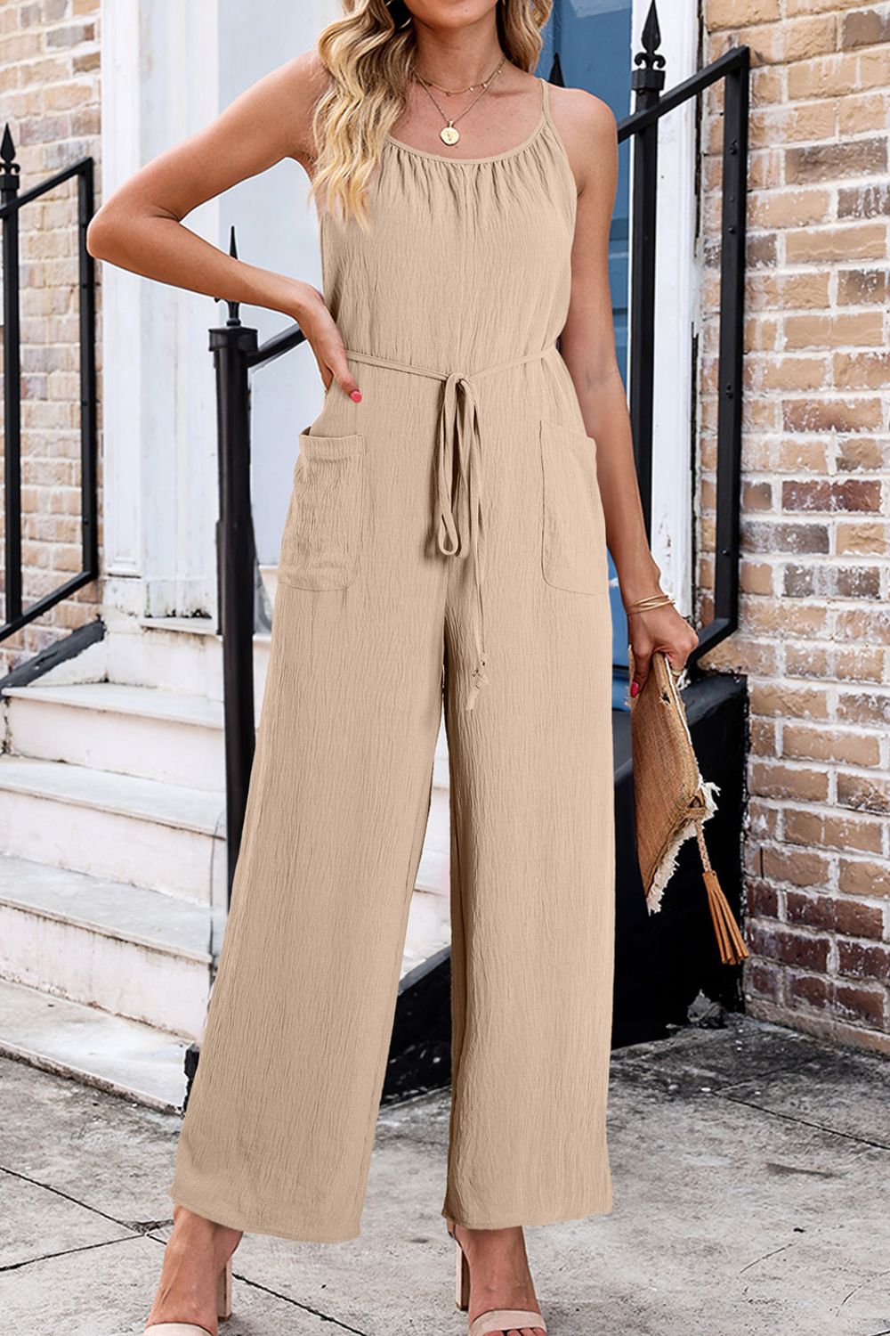 Floral Smocked Spaghetti Straps Wide Leg Jumpsuit.