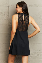 Perfee Spliced Lace Round Neck Sleeveless Dress.
