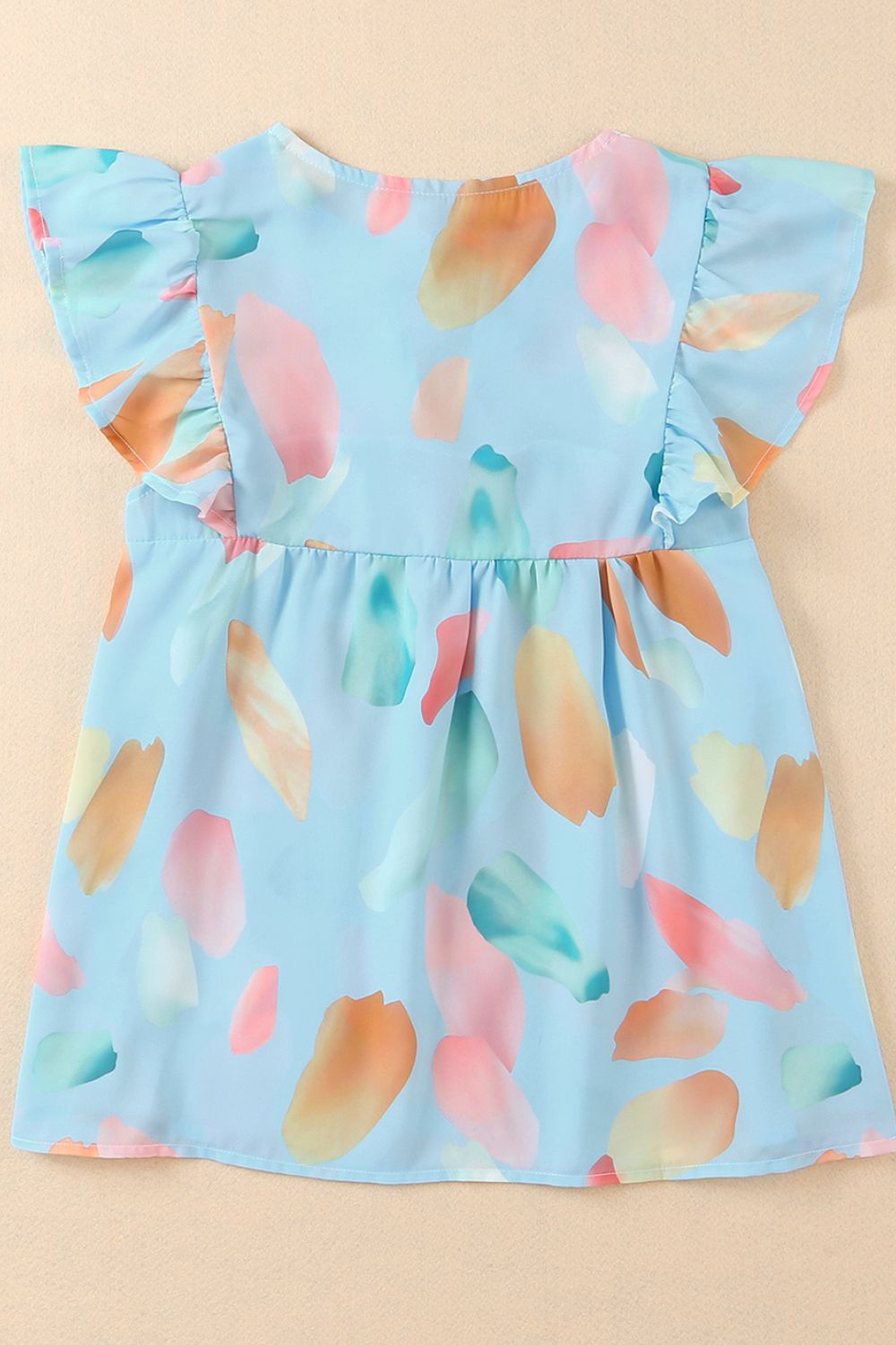 Splotches Pattern Ruffled Cap Sleeve Blouse.