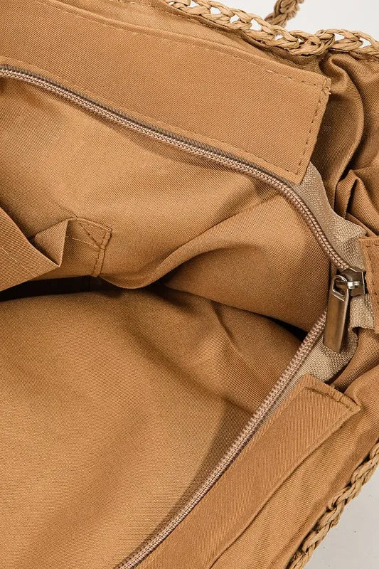 Medium square braided pattern tote bag.