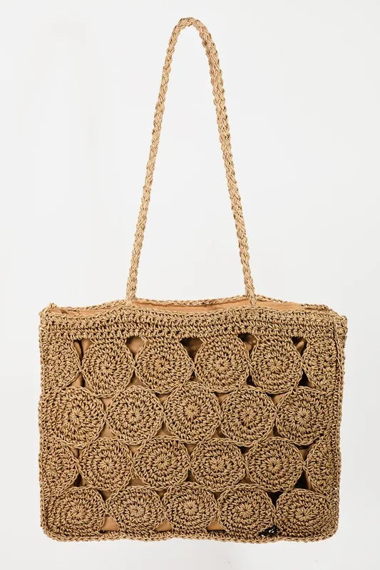 Medium square braided pattern tote bag.