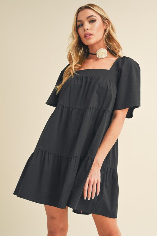 Aemi Co. Square Neck Half Sleeve Tiered Dress.