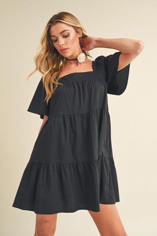 Aemi Co. Square Neck Half Sleeve Tiered Dress.