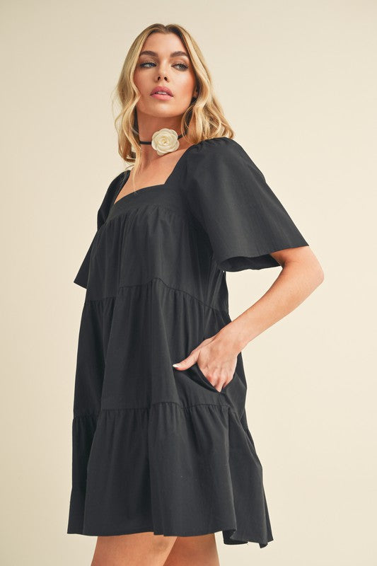 Aemi Co. Square Neck Half Sleeve Tiered Dress.