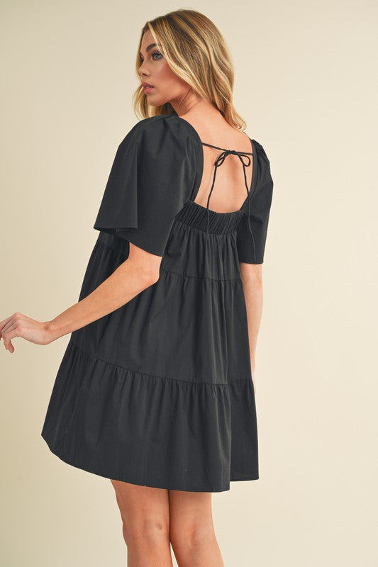 Aemi Co. Square Neck Half Sleeve Tiered Dress.