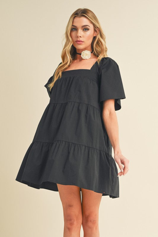 Aemi Co. Square Neck Half Sleeve Tiered Dress.