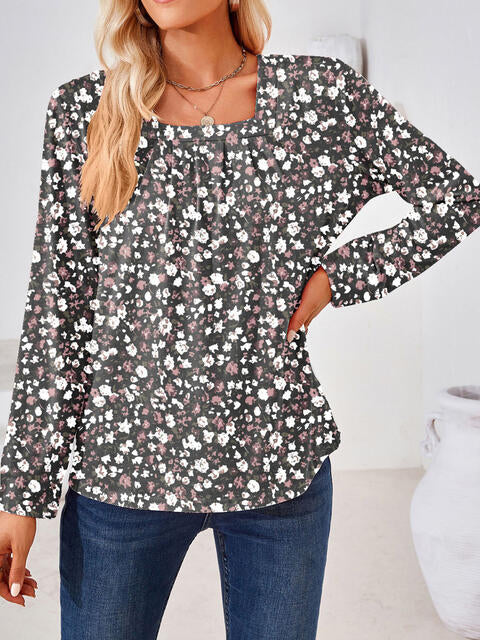Full Size Square Neck Long Sleeve Blouse.