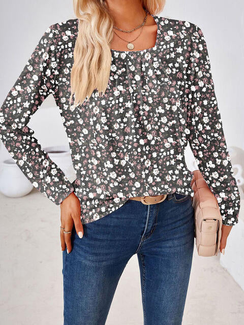 Full Size Square Neck Long Sleeve Blouse.