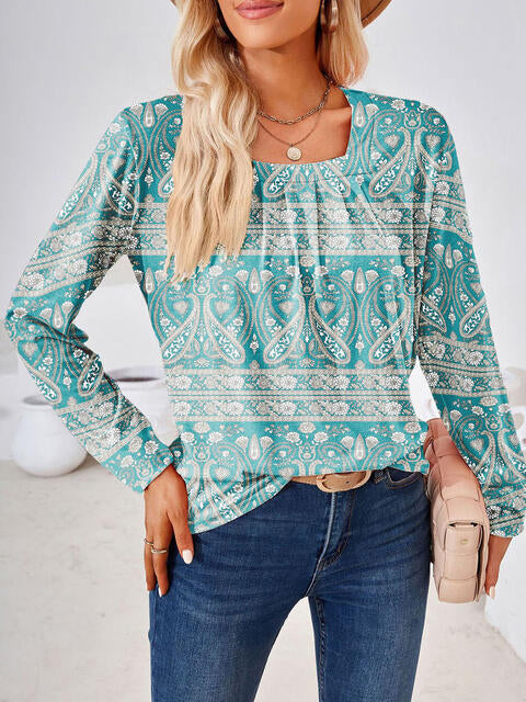Full Size Square Neck Long Sleeve Blouse.