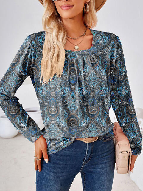 Full Size Square Neck Long Sleeve Blouse.