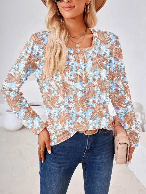 Full Size Square Neck Long Sleeve Blouse.