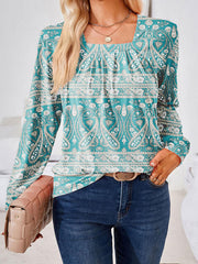 Full Size Square Neck Long Sleeve Blouse.