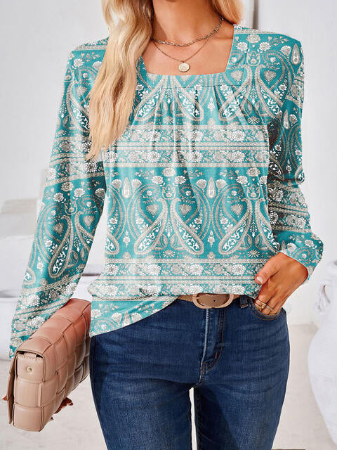 Full Size Square Neck Long Sleeve Blouse.