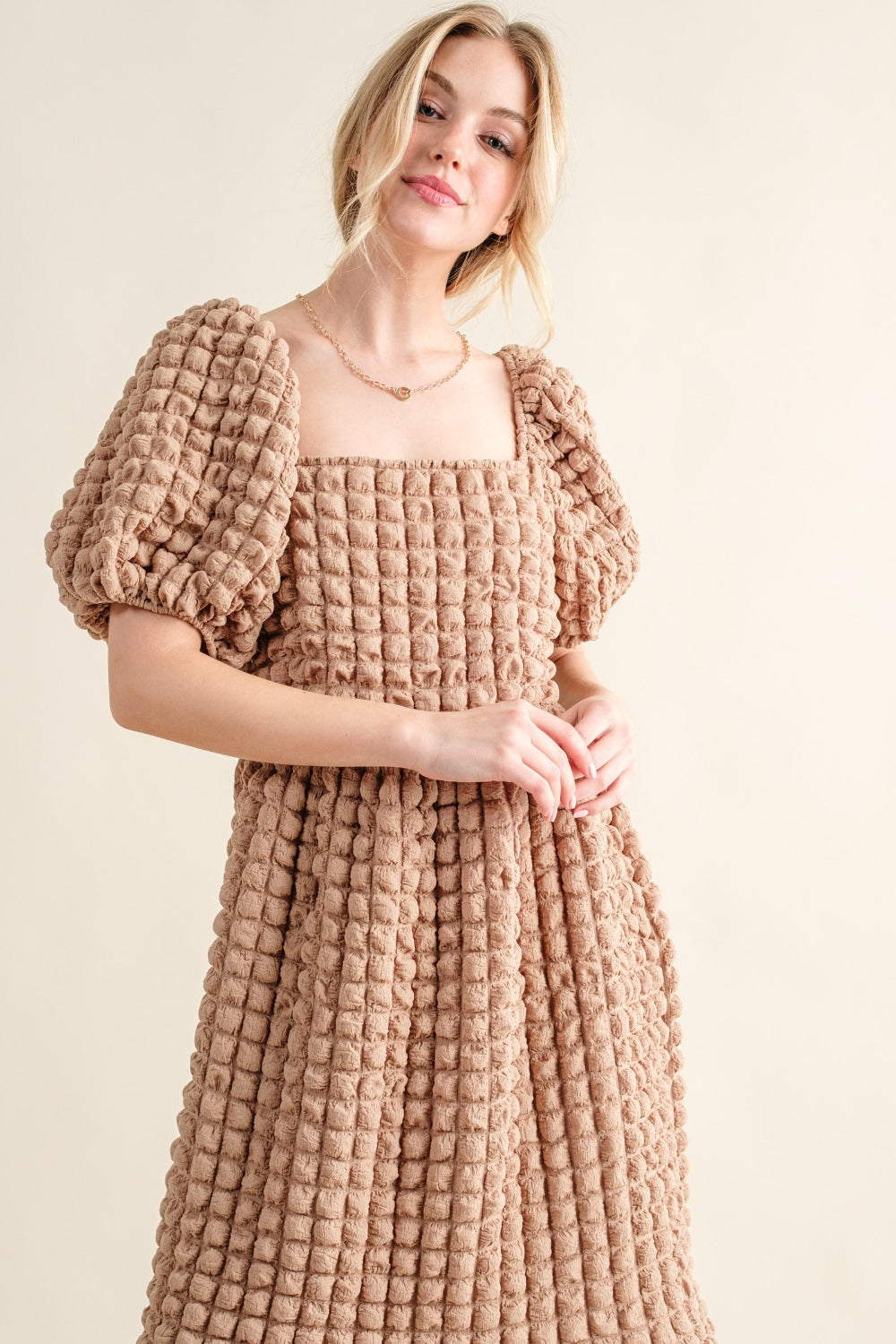 And The Why Full Size Square Neck Puff Sleeve Dress.