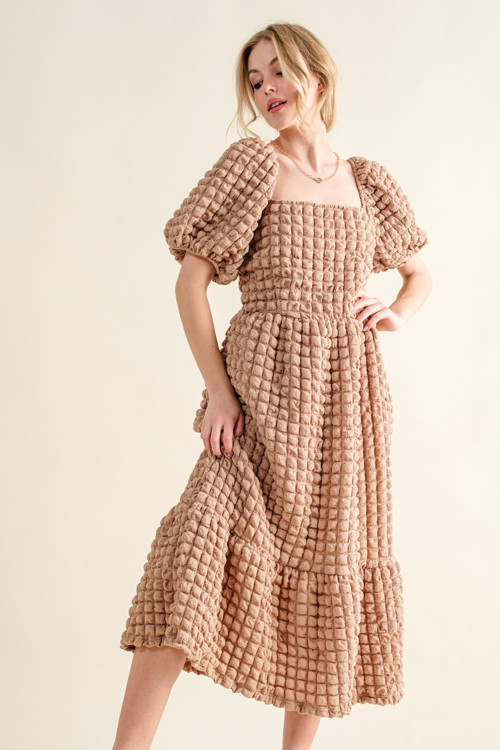 And The Why Full Size Square Neck Puff Sleeve Dress.