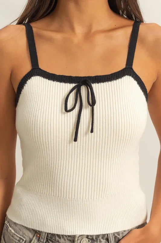 Square neck ribbed knit cami, moderately stretchy.