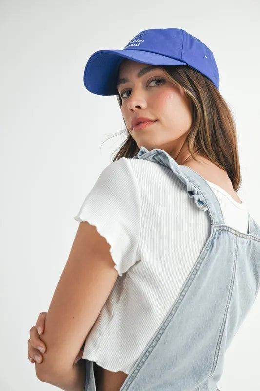 Square Neck Ruffle Shoulder Denim Overall Romper with Pockets.