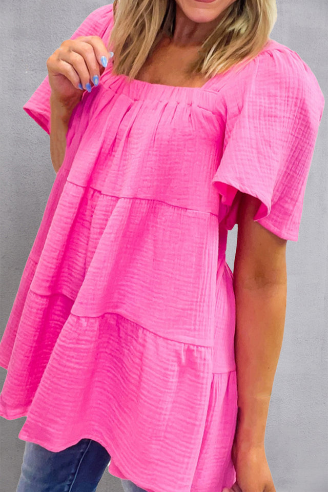 Square Neck Short Sleeve Blouse.