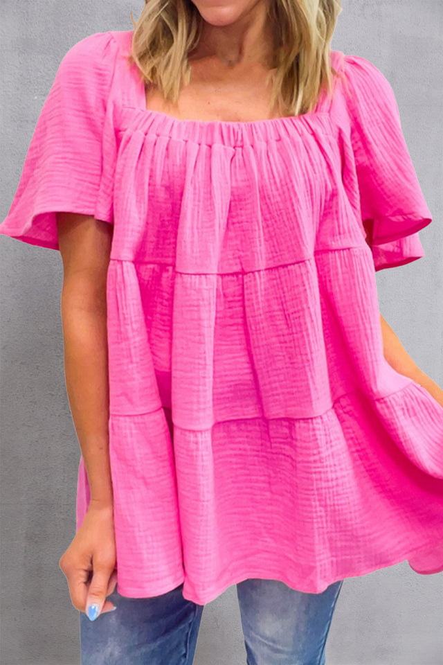 Square Neck Short Sleeve Blouse.