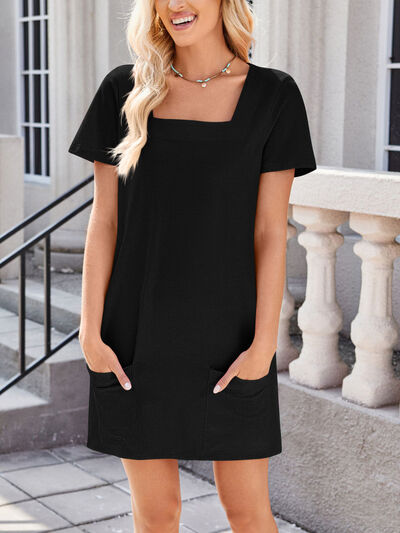 Lovelet Square Neck Short Sleeve Mini Tee Dress.