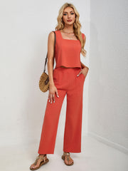 Square Neck Tank and Wide Leg Pants Set.