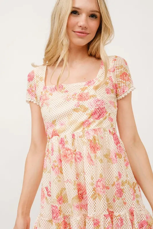 And The Why Square Neck Tiered Floral Fishnet Dress.