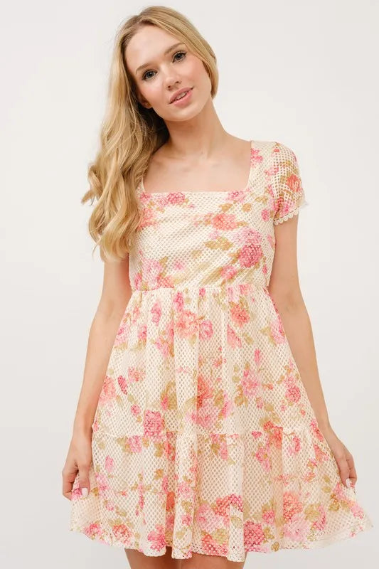 And The Why Square Neck Tiered Floral Fishnet Dress.