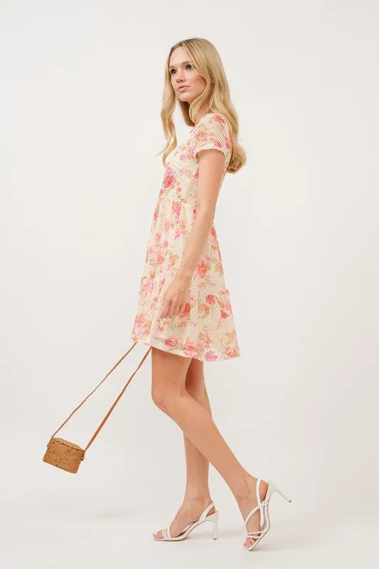 And The Why Square Neck Tiered Floral Fishnet Dress.