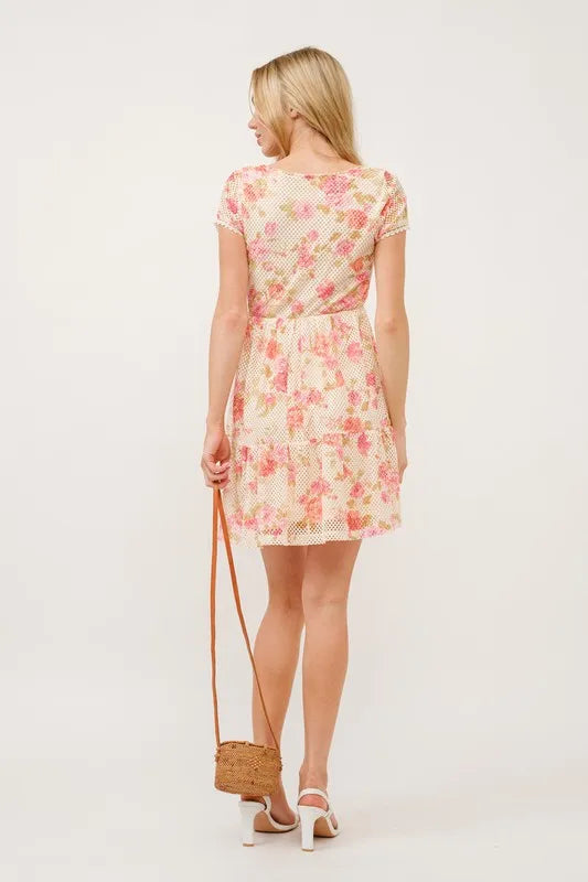 And The Why Square Neck Tiered Floral Fishnet Dress.