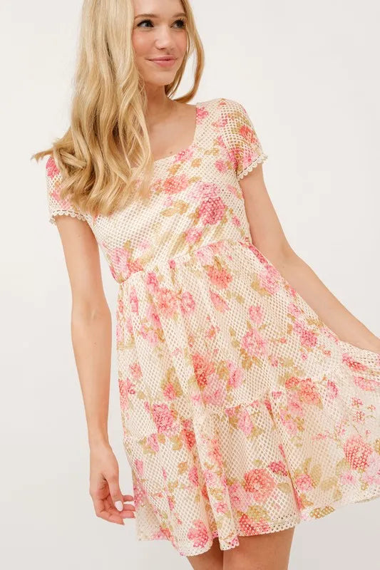 And The Why Square Neck Tiered Floral Fishnet Dress.