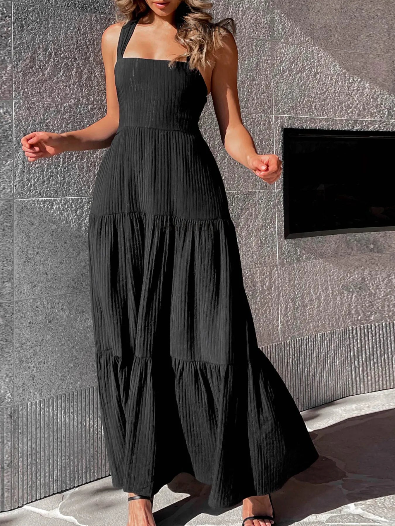Square Neck Tiered Maxi Dress.
