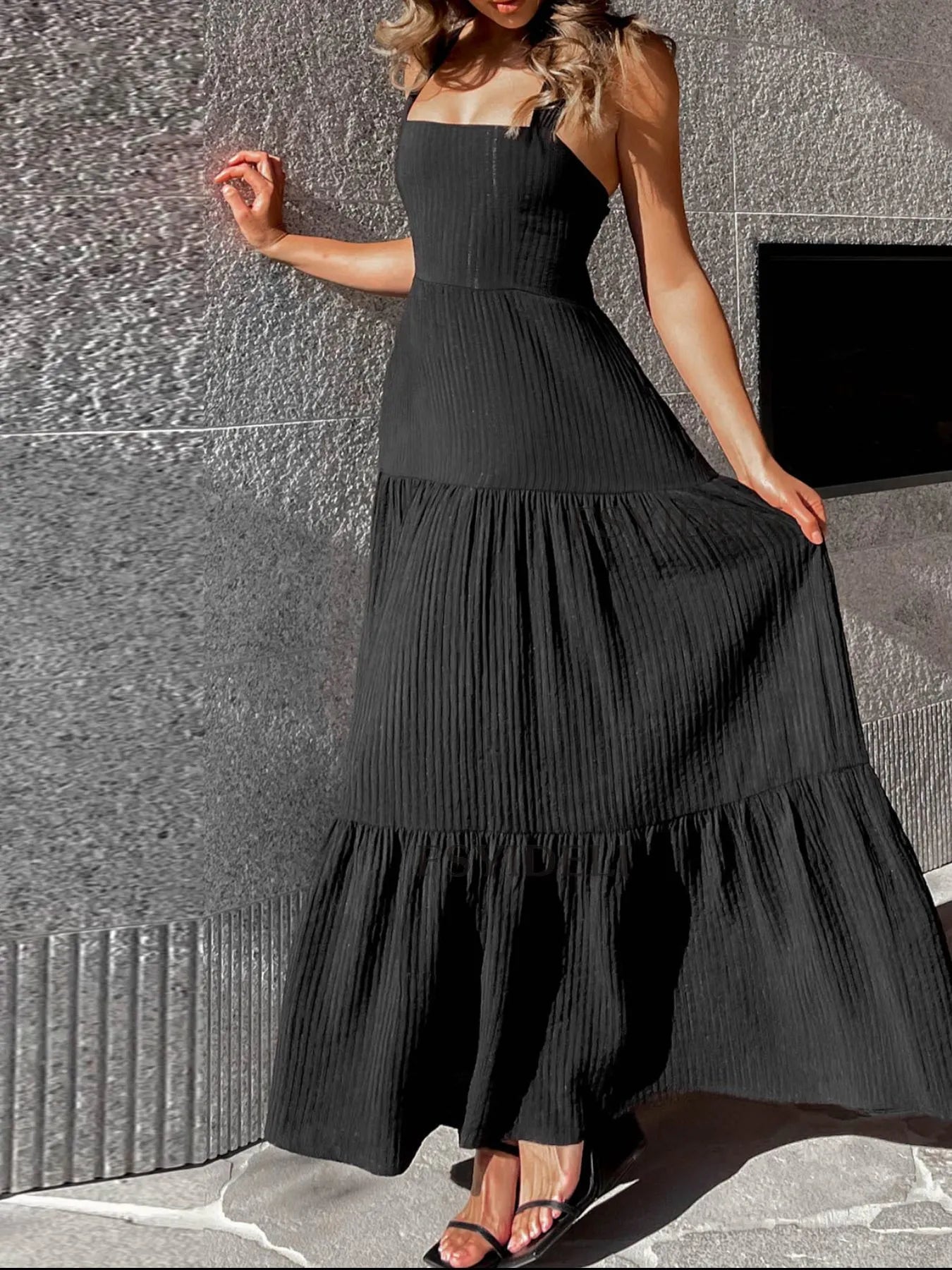 Square Neck Tiered Maxi Dress.