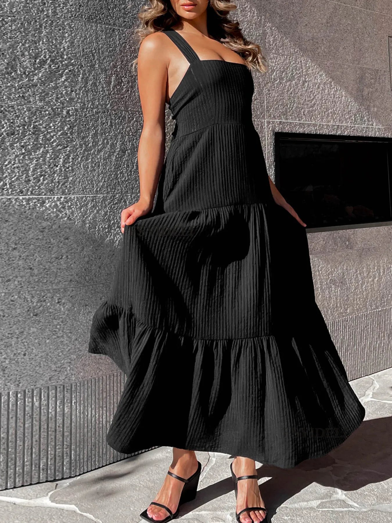 Square Neck Tiered Maxi Dress.
