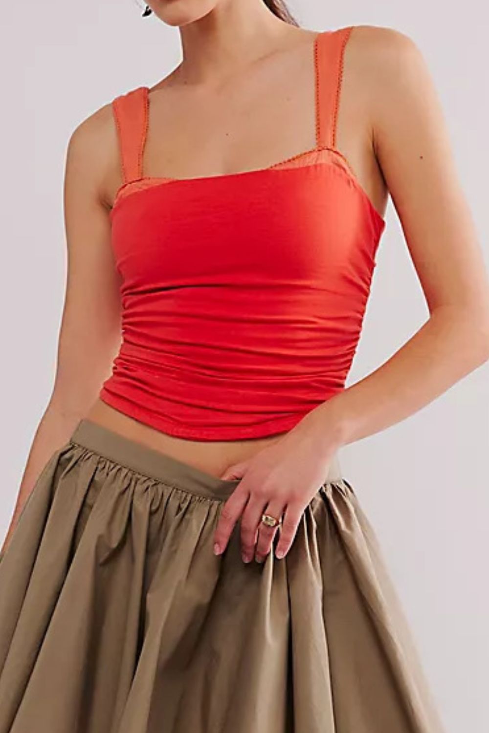 Square neck wide strap cami, opaque and slightly stretchy.