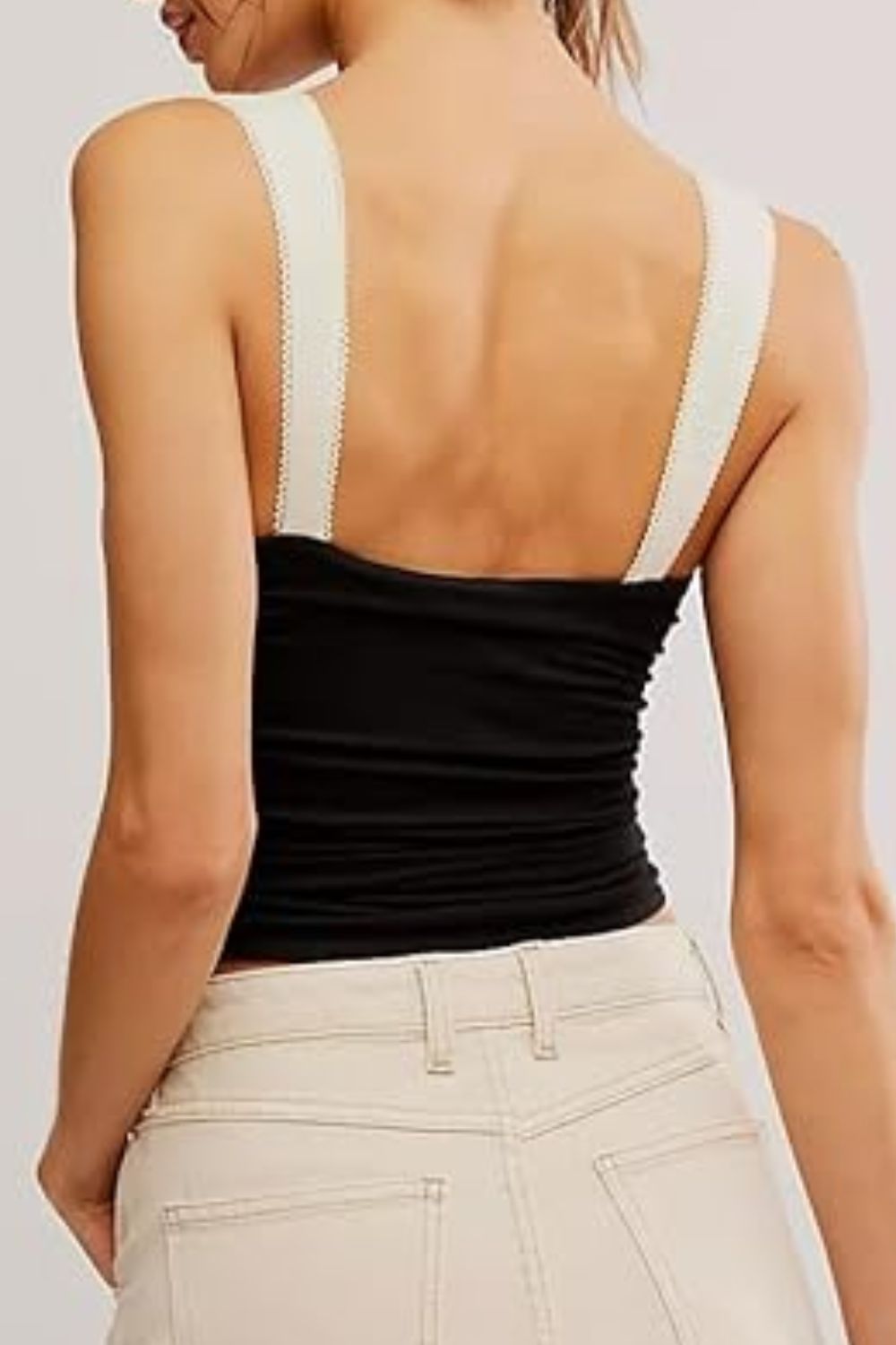 Square neck wide strap cami, opaque and slightly stretchy.