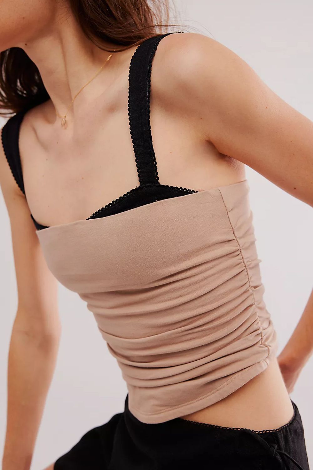 Square neck wide strap cami, opaque and slightly stretchy.