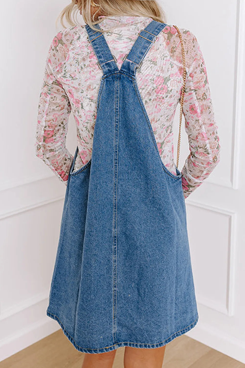 Square Neck Wide Strap Denim Overall Dress.