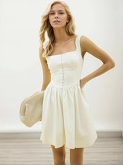 Square Neck Wide Strap Mini Dress.