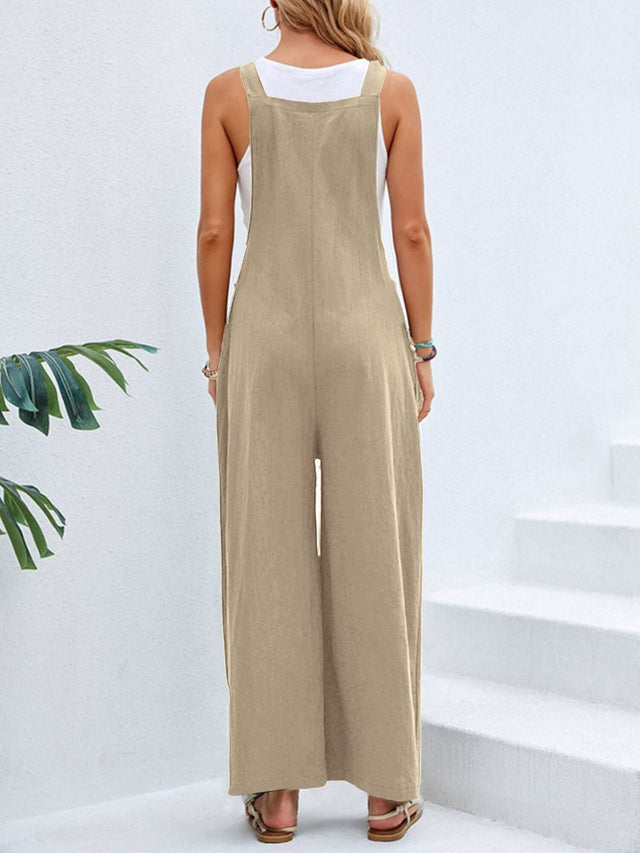 Square Neck Wide Strap Overalls with Pockets.