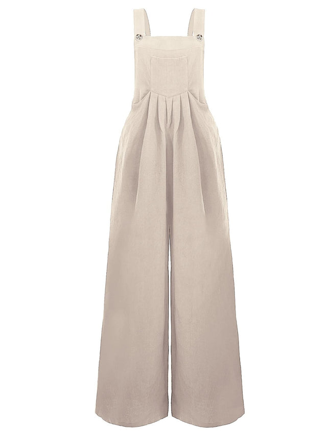 Square Neck Wide Strap Overalls with Pockets.