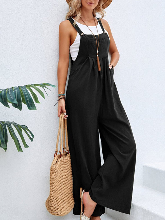 Square Neck Wide Strap Overalls with Pockets.