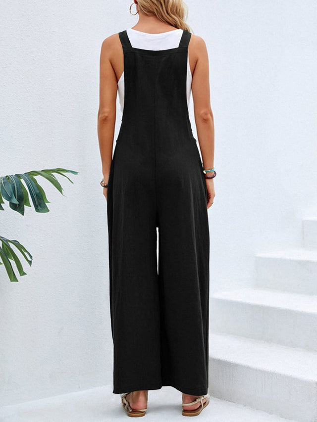 Square Neck Wide Strap Overalls with Pockets.
