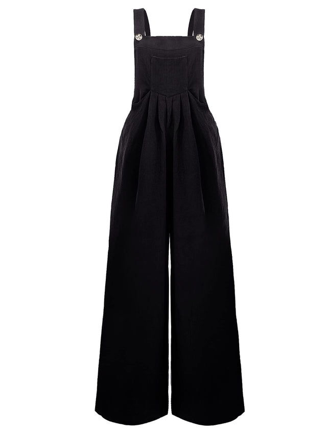 Square Neck Wide Strap Overalls with Pockets.