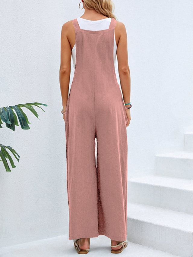 Square Neck Wide Strap Overalls with Pockets.