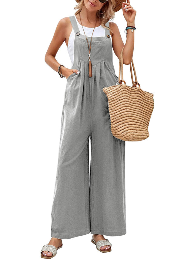 Square Neck Wide Strap Overalls with Pockets.